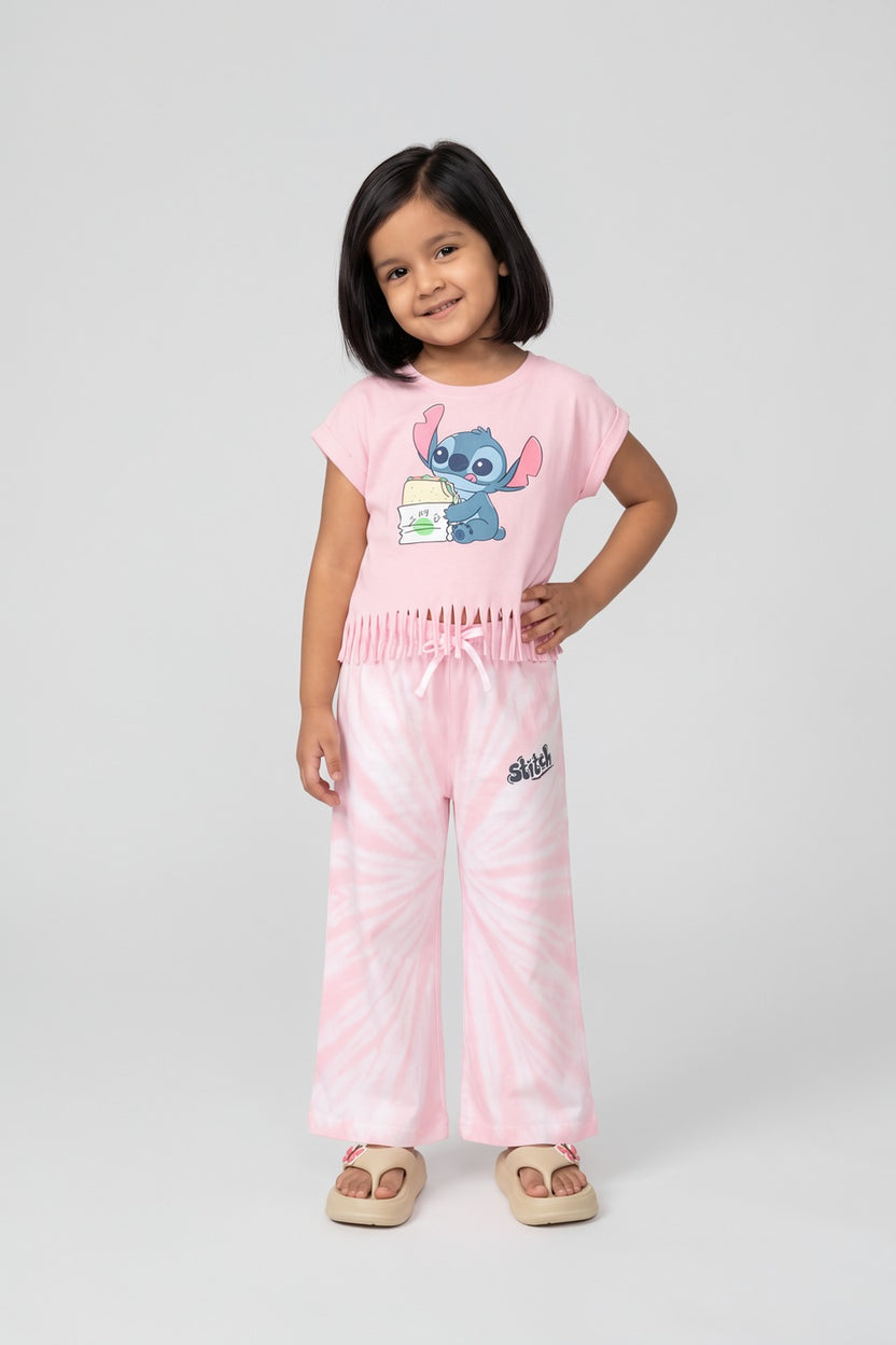 Girls Baby Pink Stitch Print Night Suit - Image 1