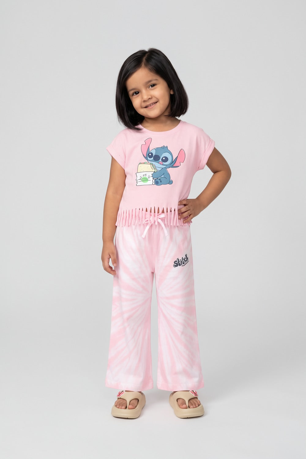 Girls Baby Pink Stitch Print Night Suit - Image 1