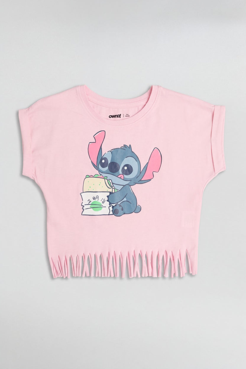 Girls Baby Pink Stitch Print Night Suit - Image 2