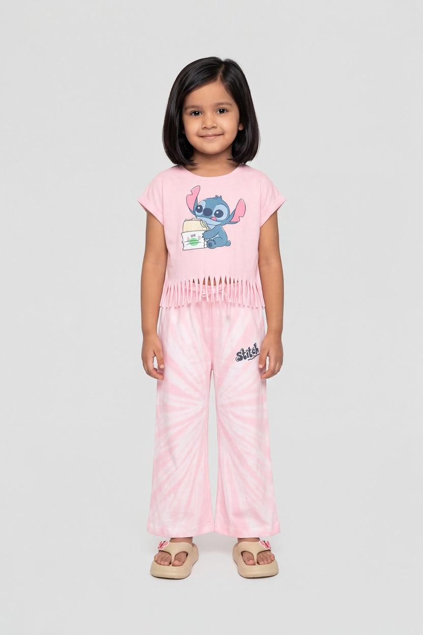 Girls Baby Pink Stitch Print Night Suit - Image 4