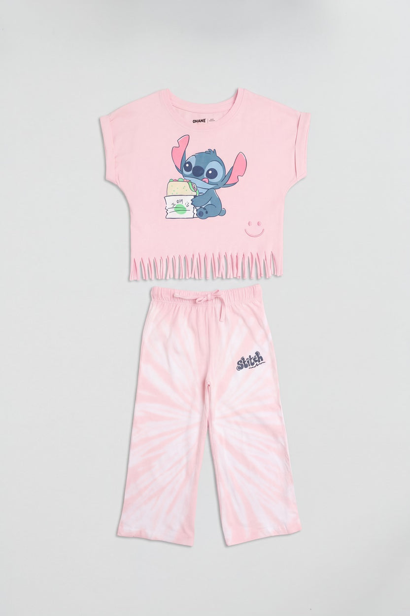 Girls Baby Pink Stitch Print Night Suit - Image 7