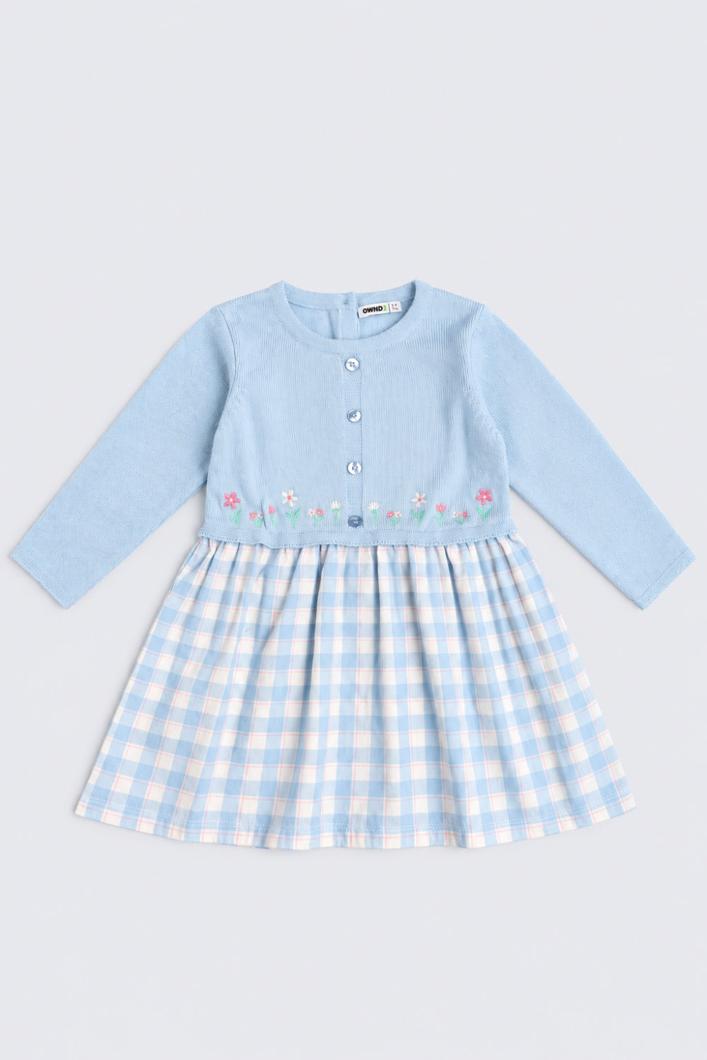 Girls Blue Checked Sweater Dress - Image 2