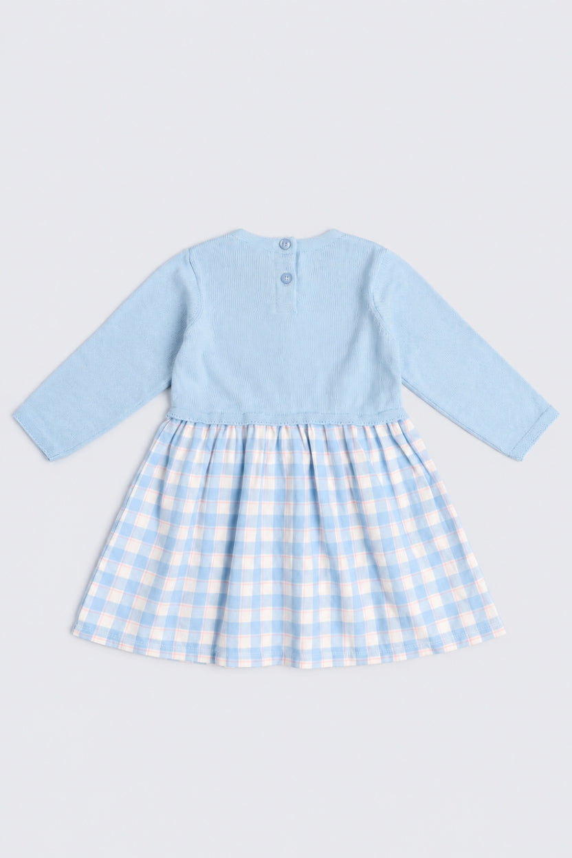 Girls Blue Checked Sweater Dress - Image 3