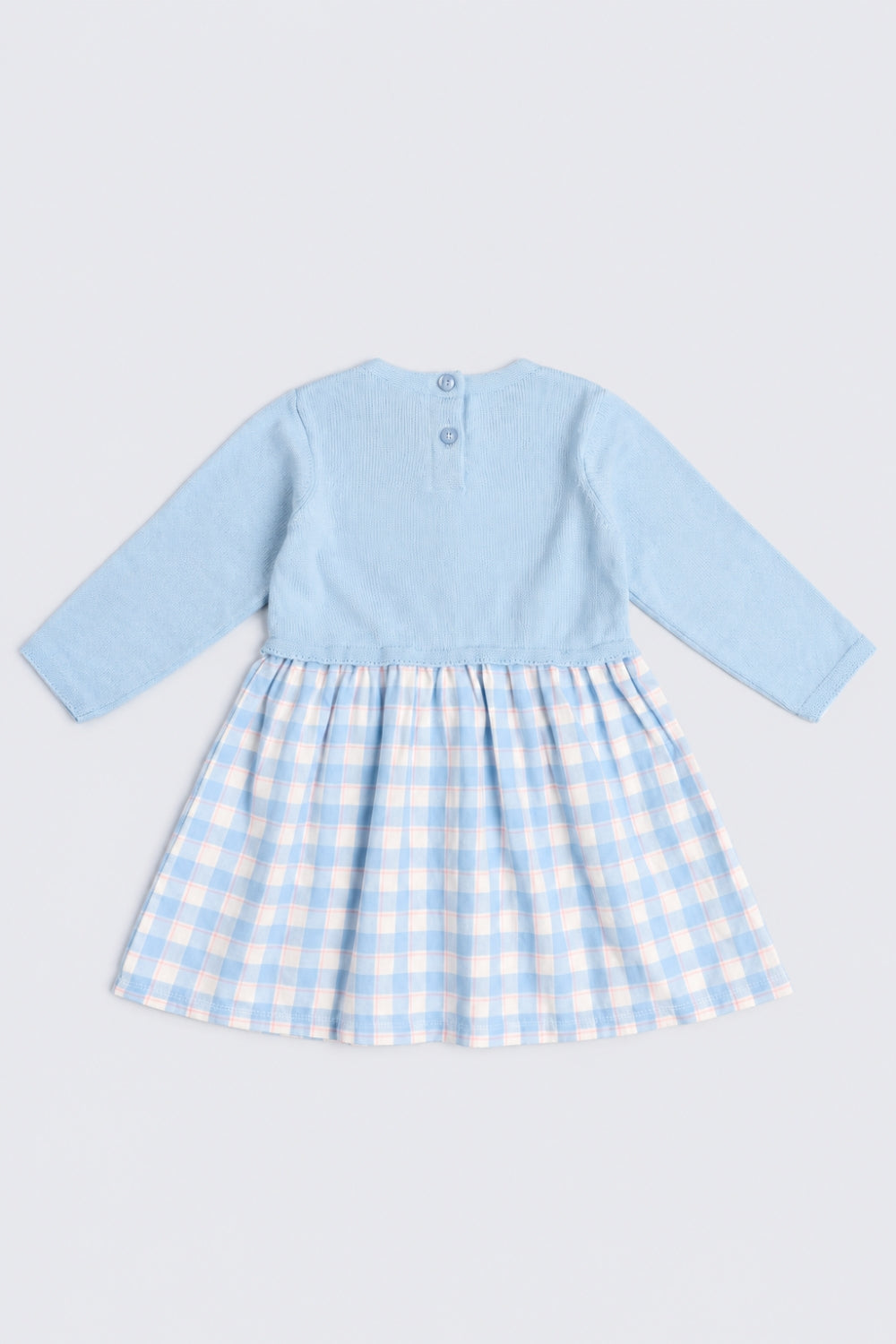 Girls Blue Checked Sweater Dress - Image 3