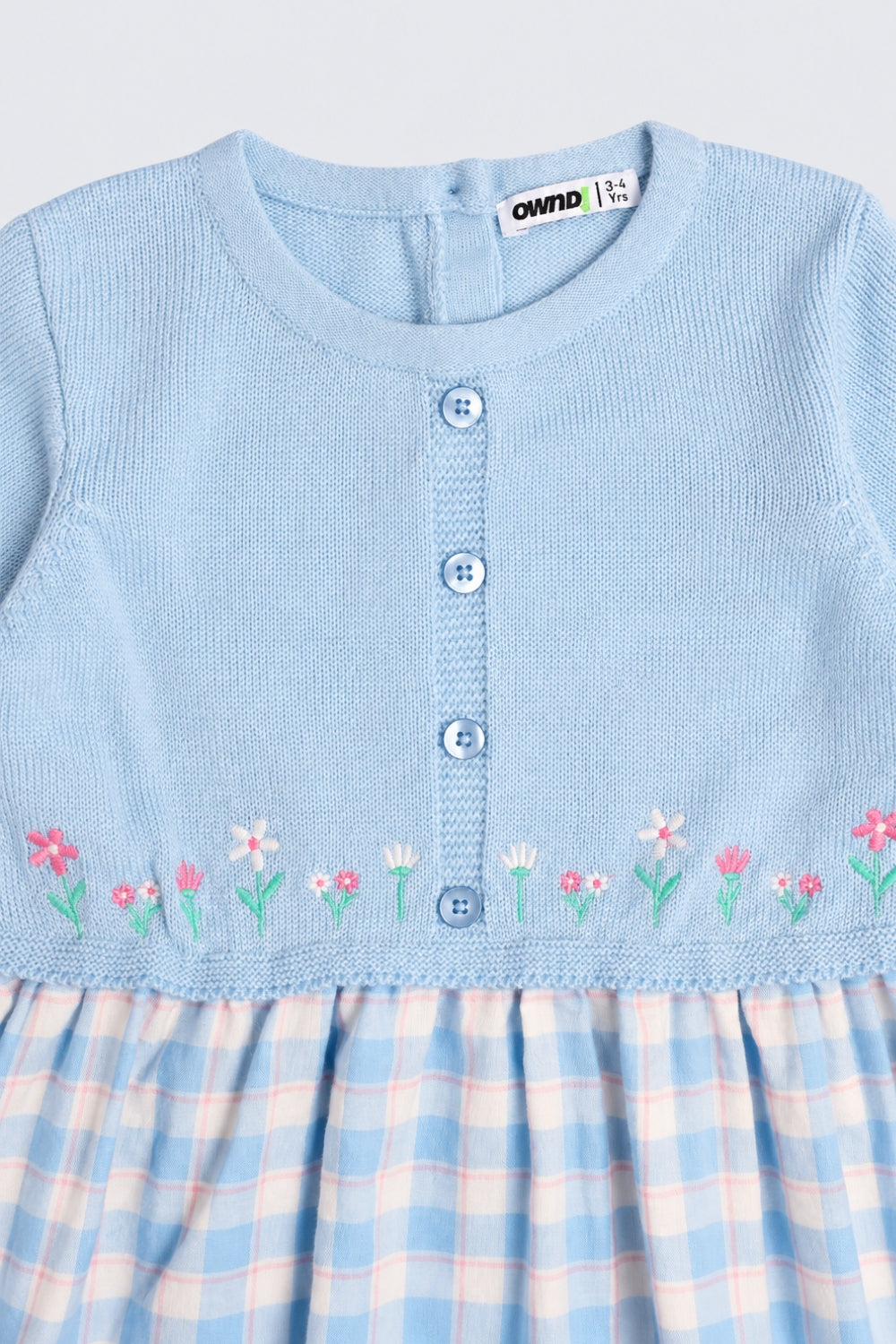 Girls Blue Checked Sweater Dress - Image 6