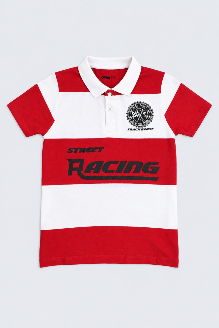 Tweens Boy Red Colorblock Printed Polo T-Shirt - Image 2