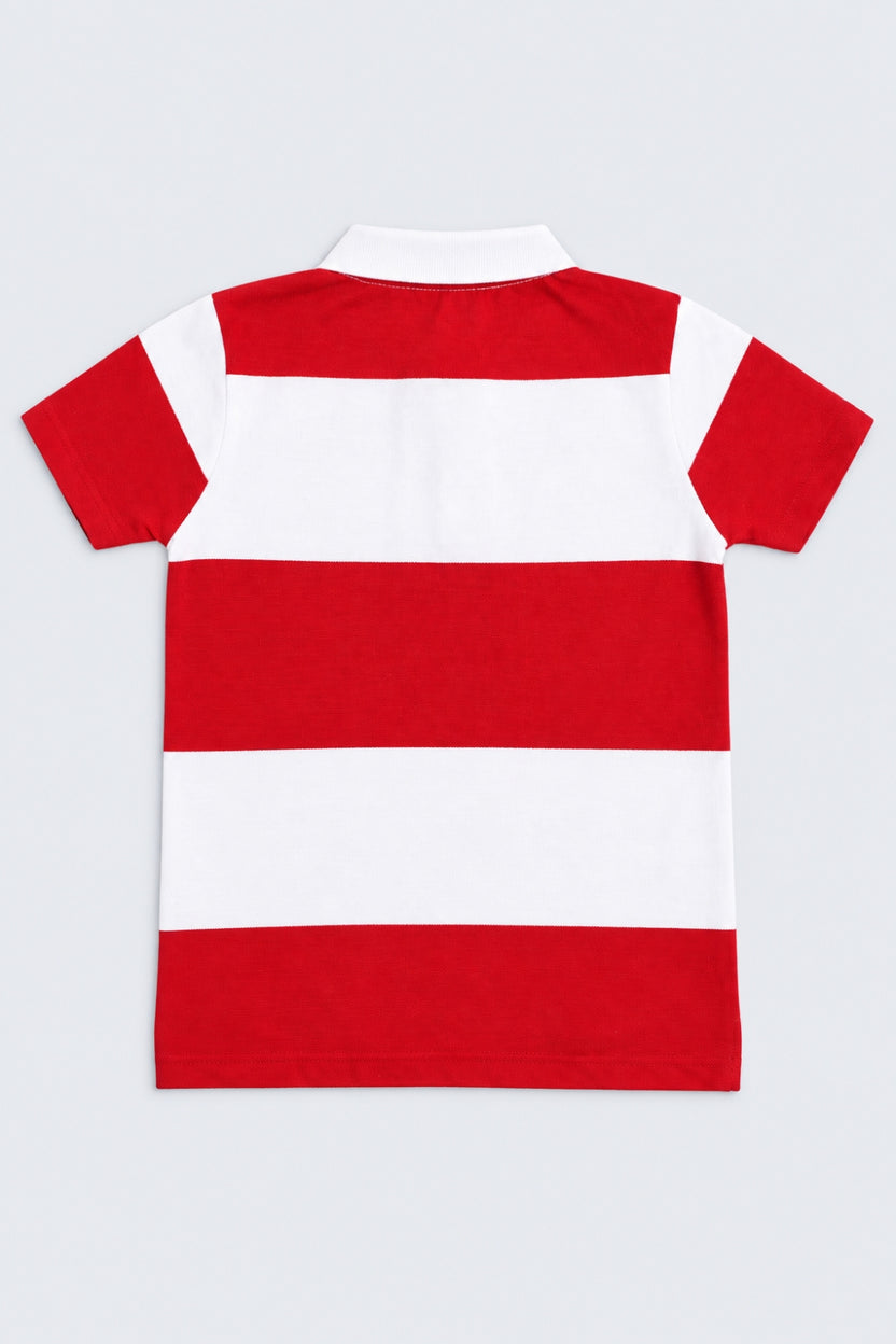 Tweens Boy Red Colorblock Printed Polo T-Shirt - Image 3
