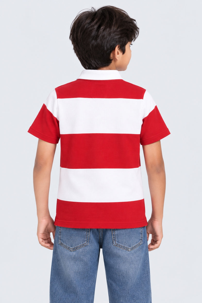 Tweens Boy Red Colorblock Printed Polo T-Shirt - Image 4