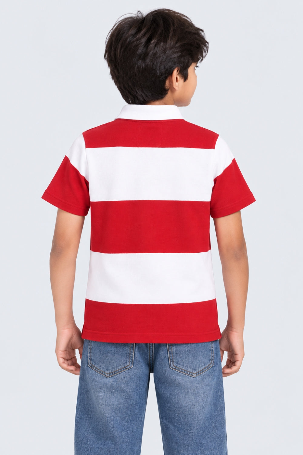 Tweens Boy Red Colorblock Printed Polo T-Shirt - Image 4