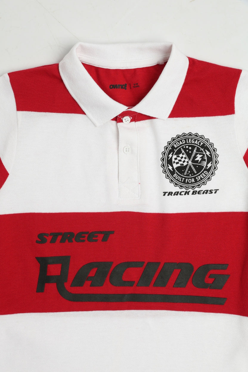 Tweens Boy Red Colorblock Printed Polo T-Shirt - Image 5