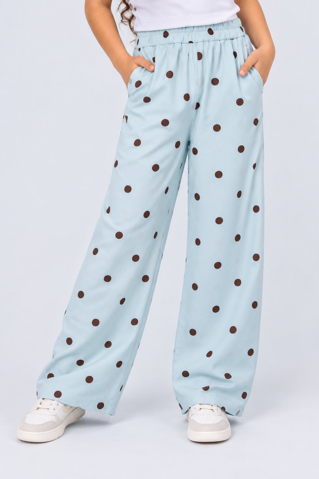 Tweens Girl Regular Fit Light Blue Polka Dot Pants - Image 1