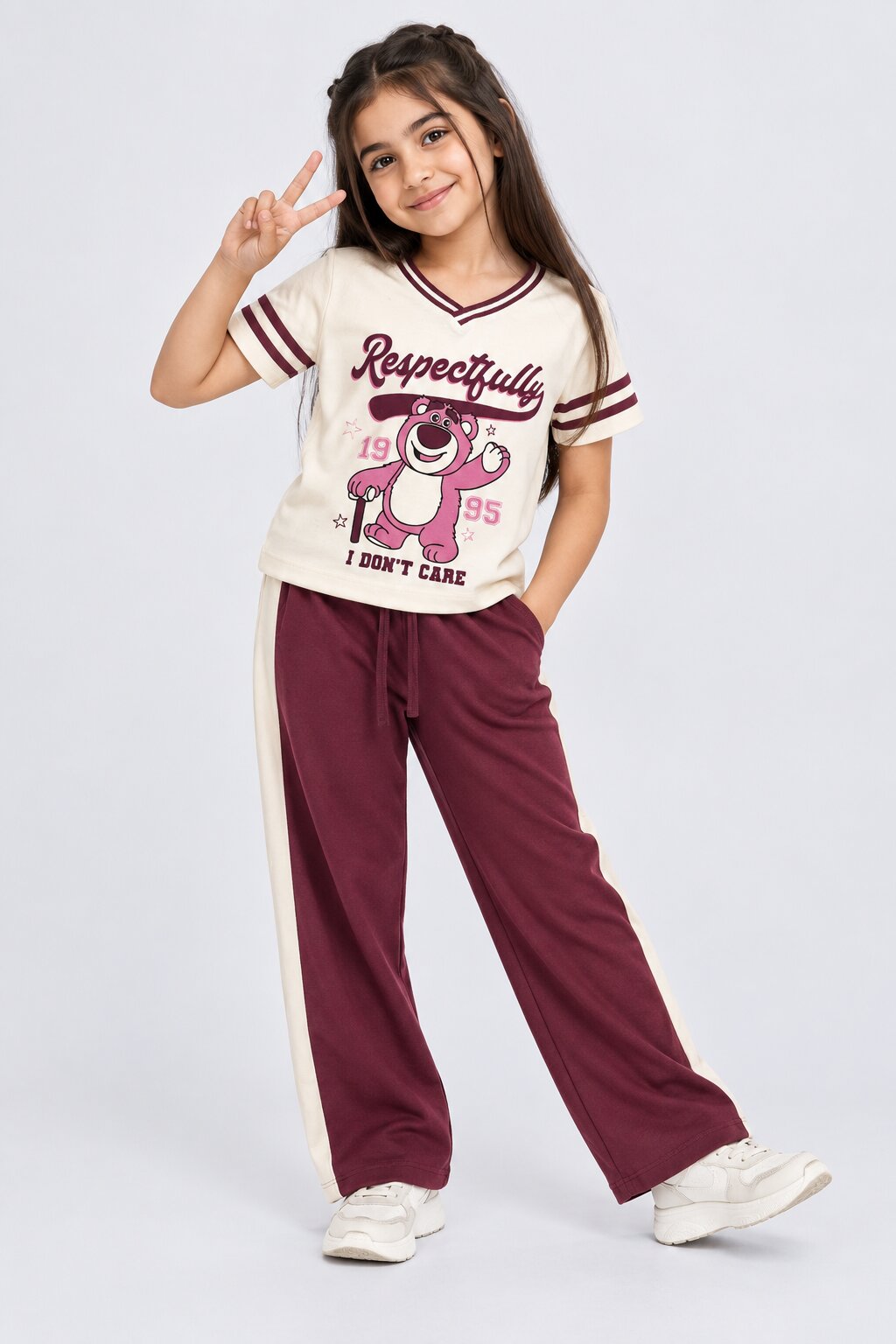 Tweens Girl Maroon Printed T-Shirt With Pant Set - Image 1