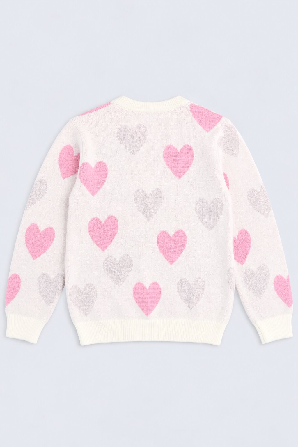 Tweens Girl Off White Heart Embelished Knit Sweater - Image 3
