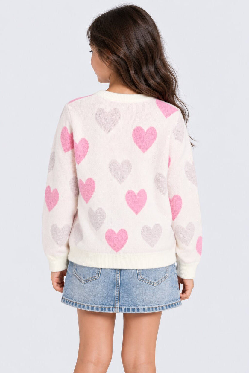 Tweens Girl Off White Heart Embelished Knit Sweater - Image 4