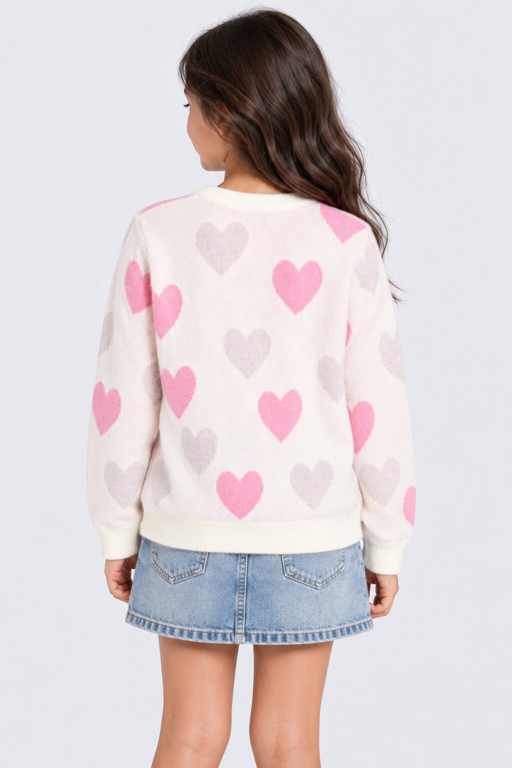 Tweens Girl Off White Heart Embelished Knit Sweater - Image 4