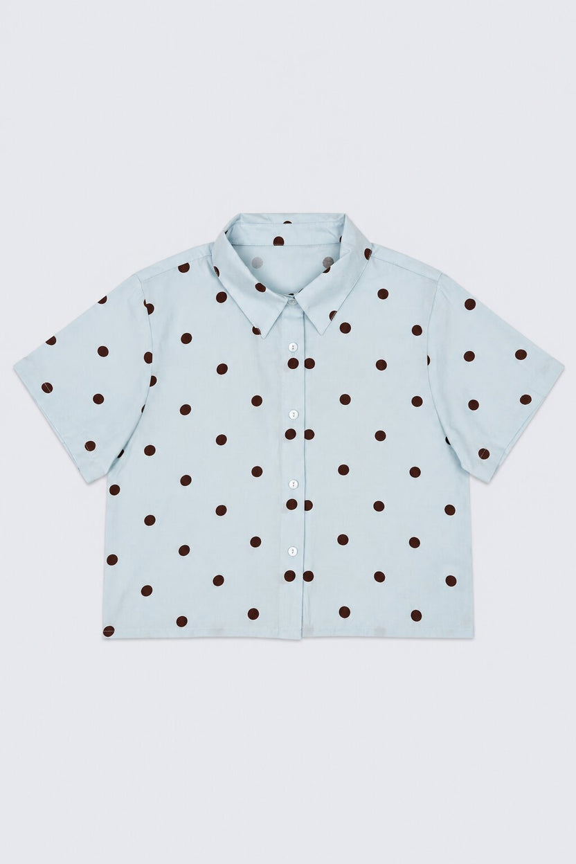 Tweens Girls Regular Fit Light Blue Polka Dot Shirt - Image 2