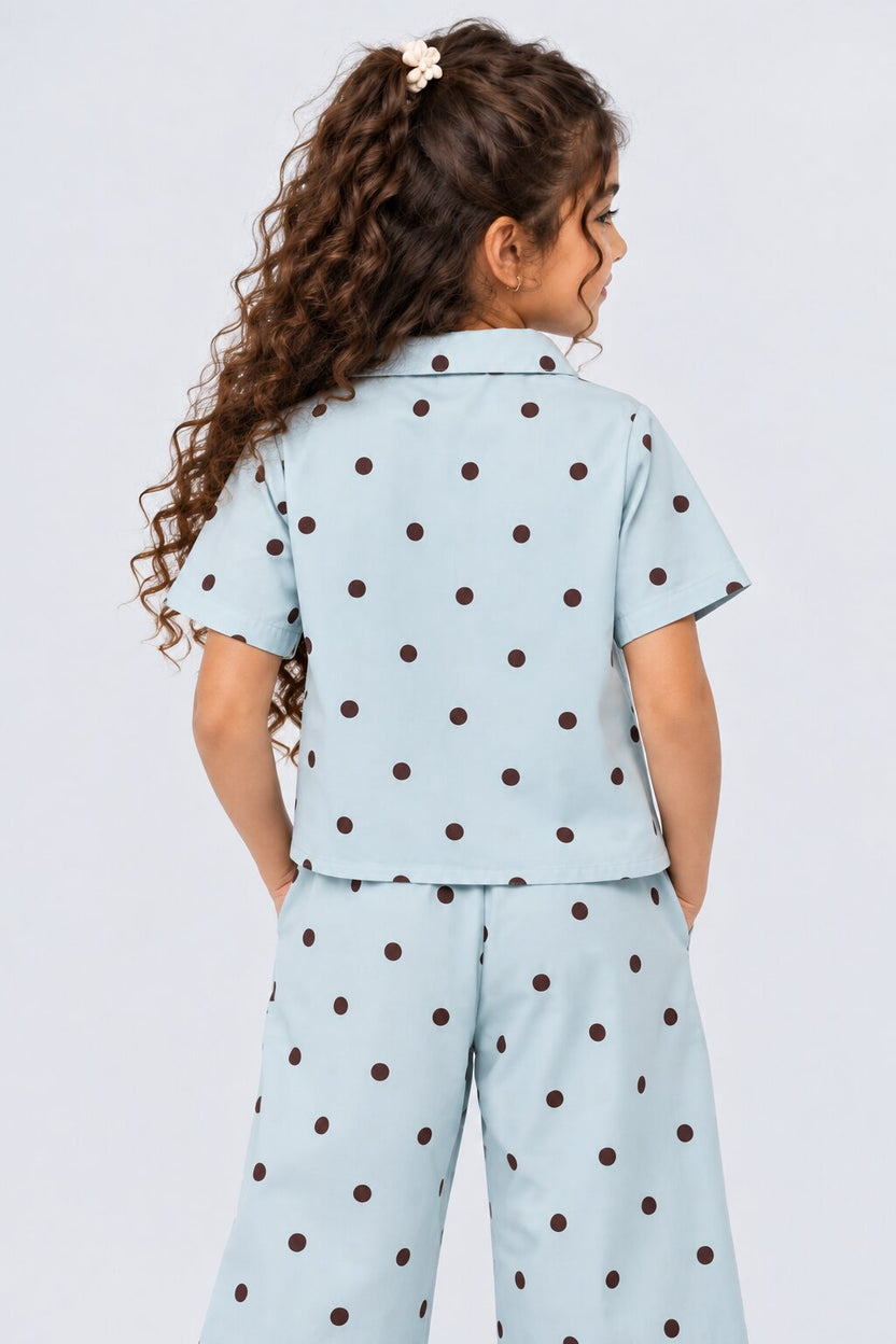 Tweens Girls Regular Fit Light Blue Polka Dot Shirt - Image 4