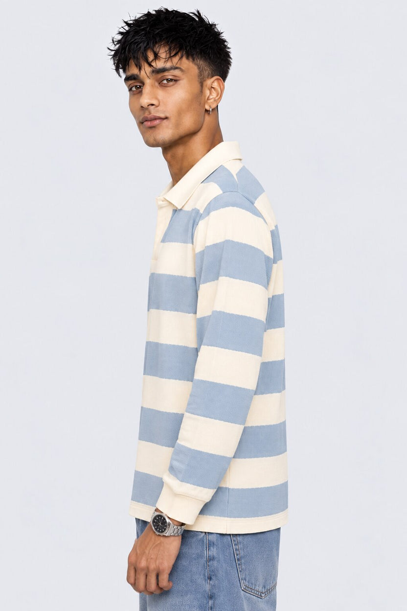 Mens Regular Fit Light Blue Striped Sweatshirt - Image 2