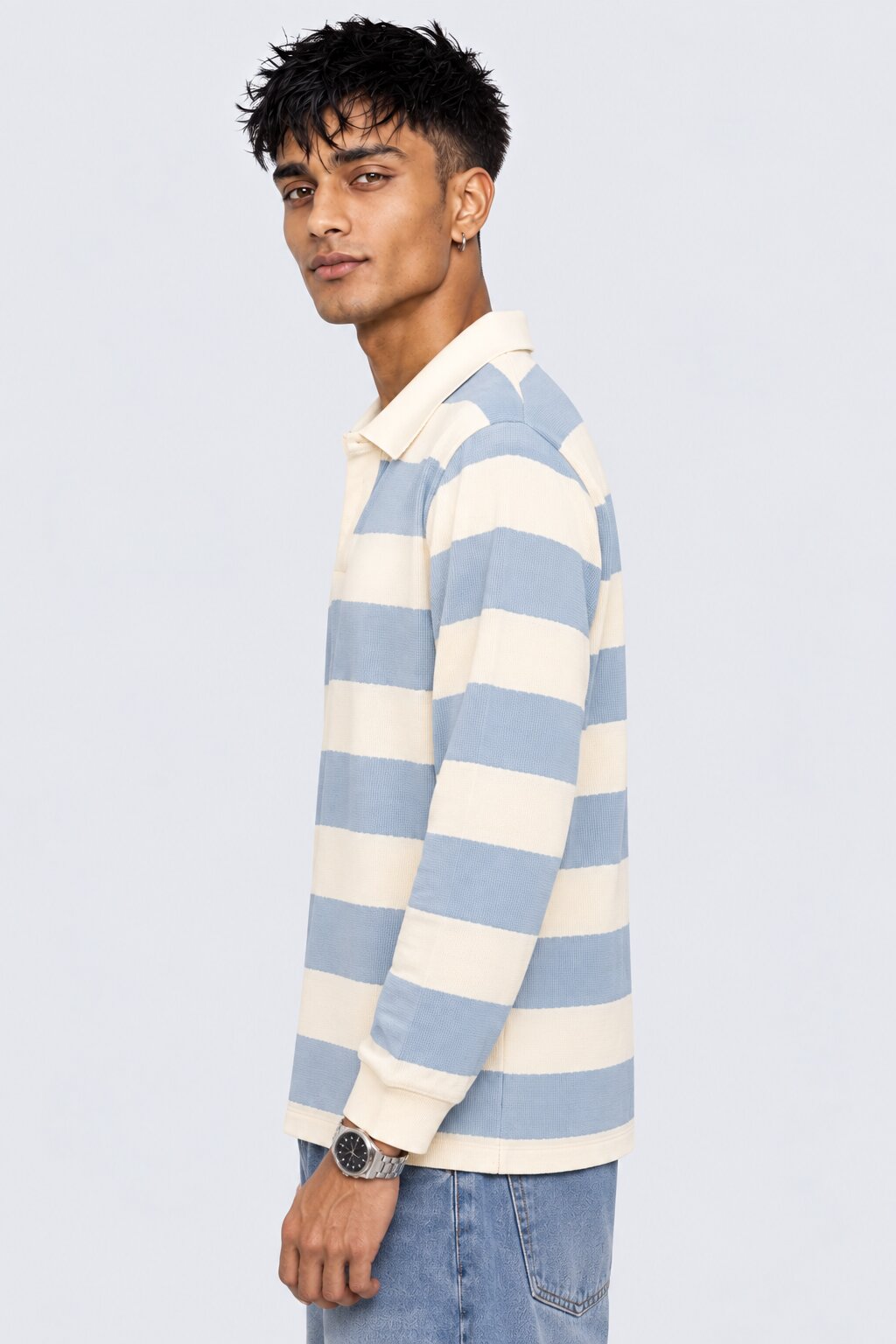 Mens Regular Fit Light Blue Striped Sweatshirt - Image 2