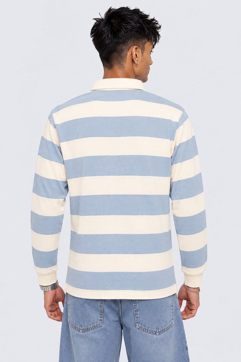Mens Regular Fit Light Blue Striped Sweatshirt - Image 4