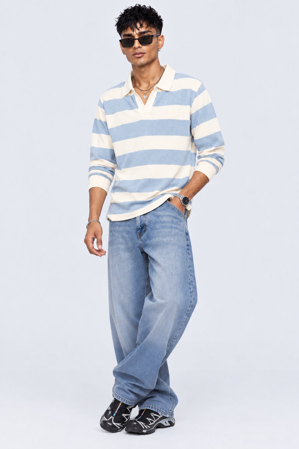 Mens Regular Fit Light Blue Striped Sweatshirt - Image 5