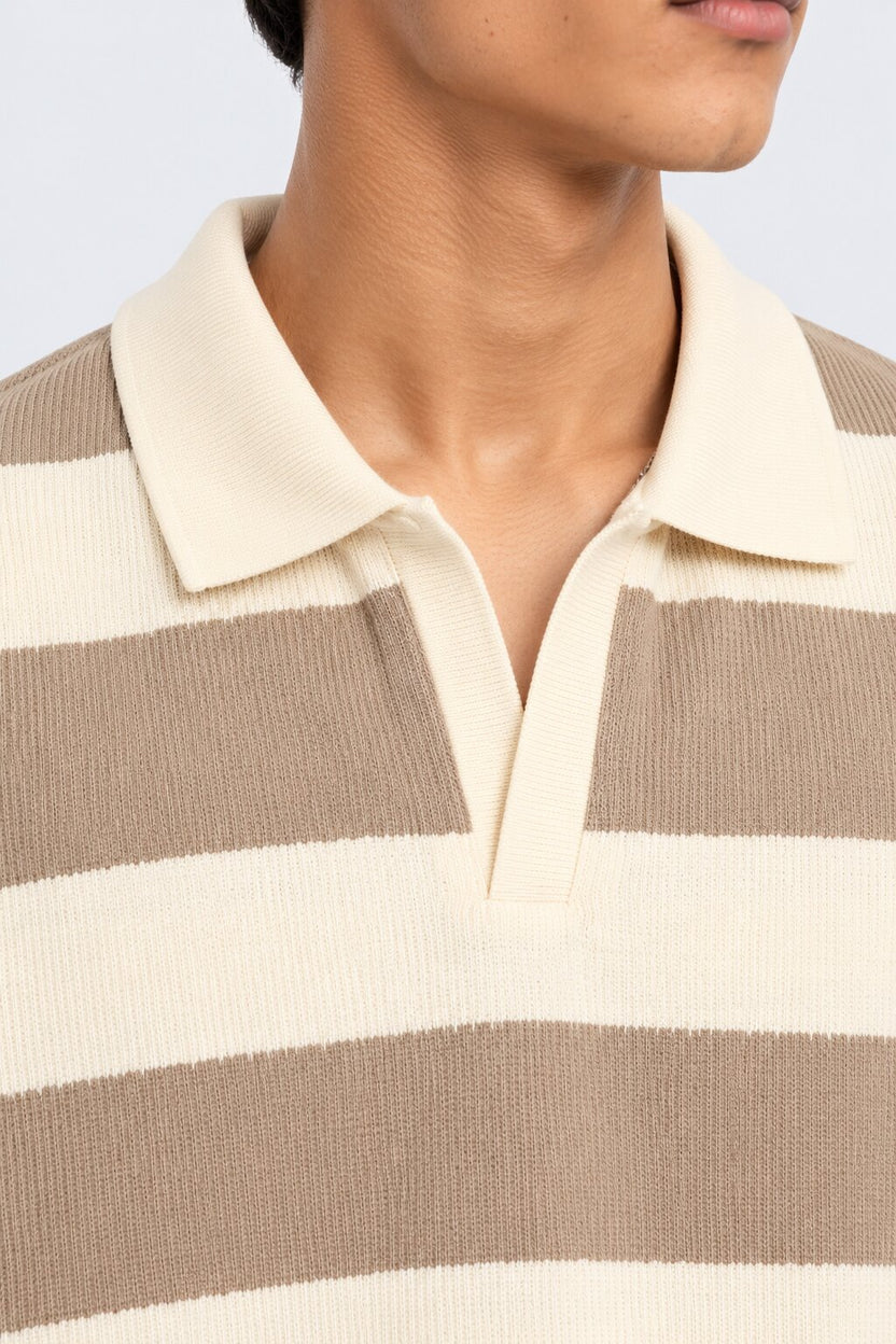 Mens Regular Fit Beige Striped Sweatshirt - Image 3