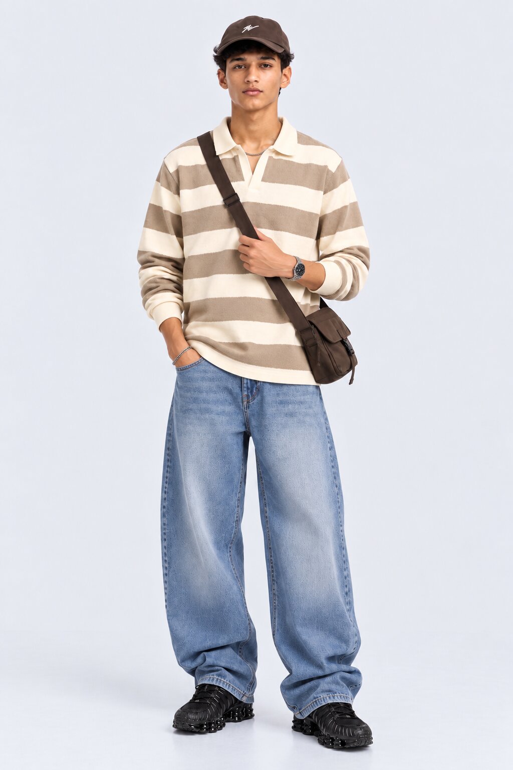 Mens Regular Fit Beige Striped Sweatshirt - Image 5
