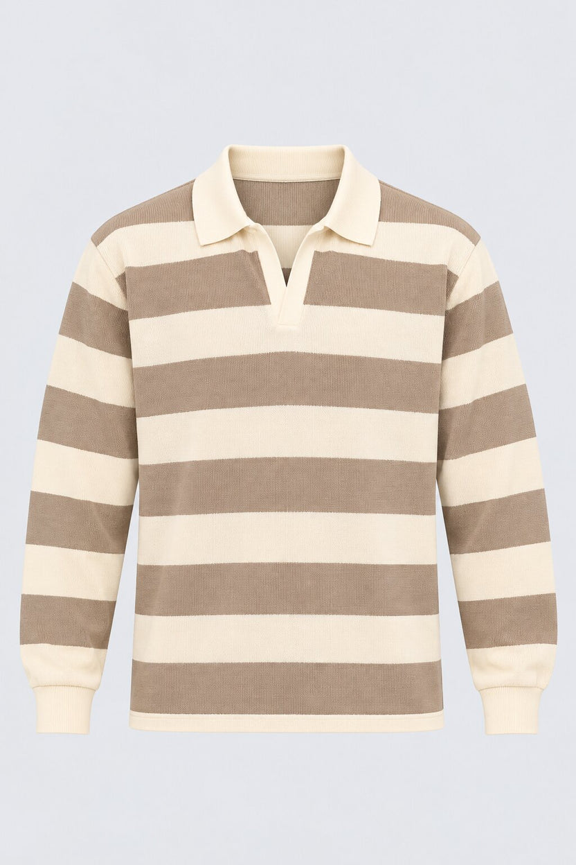 Mens Regular Fit Beige Striped Sweatshirt - Image 7