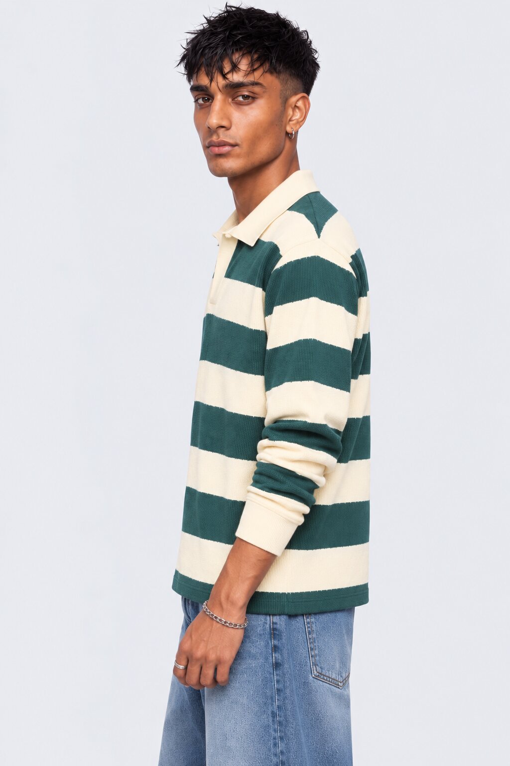 Mens Regular Fit Teal Striped Sweatshirt - Image 2
