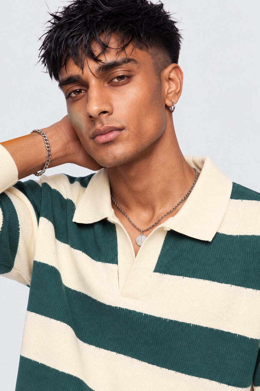 Mens Regular Fit Teal Striped Sweatshirt - Image 3