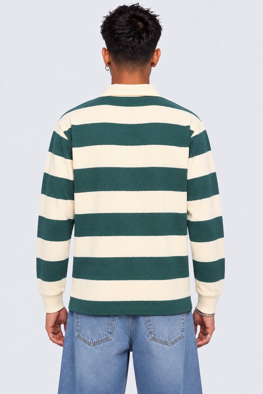 Mens Regular Fit Teal Striped Sweatshirt - Image 4