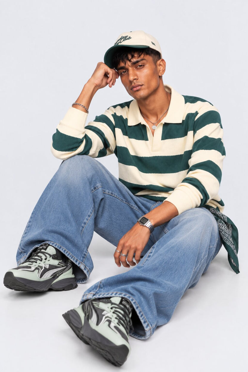 Mens Regular Fit Teal Striped Sweatshirt - Image 5