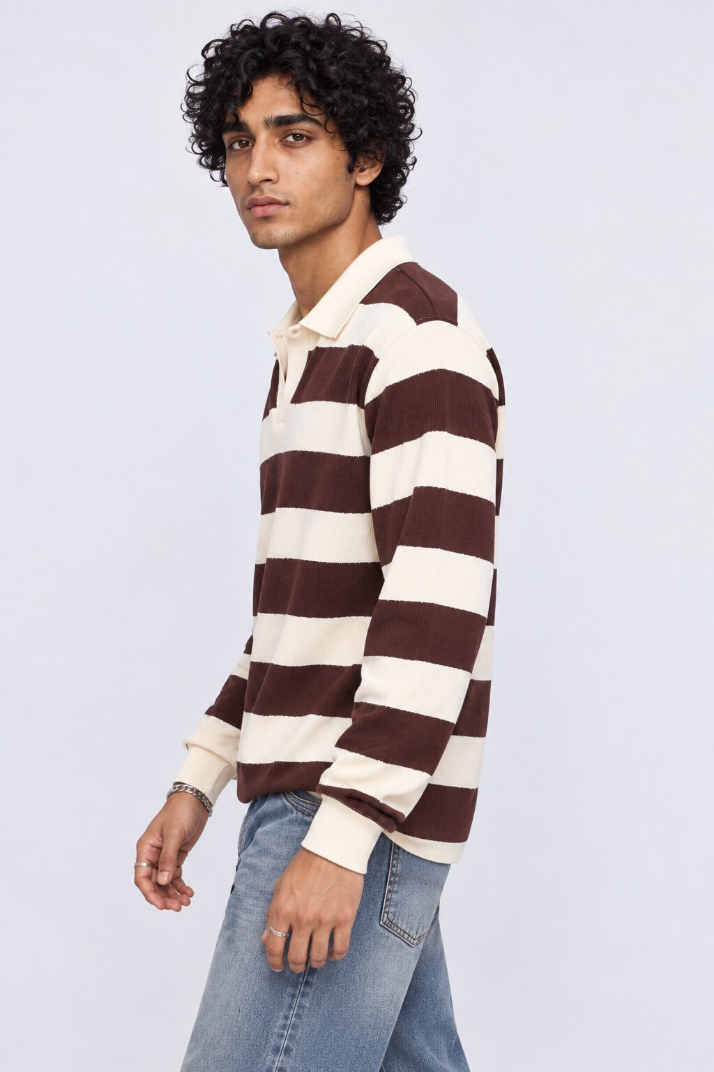Mens Regular Fit Brown Striped Sweatshirt - Image 2