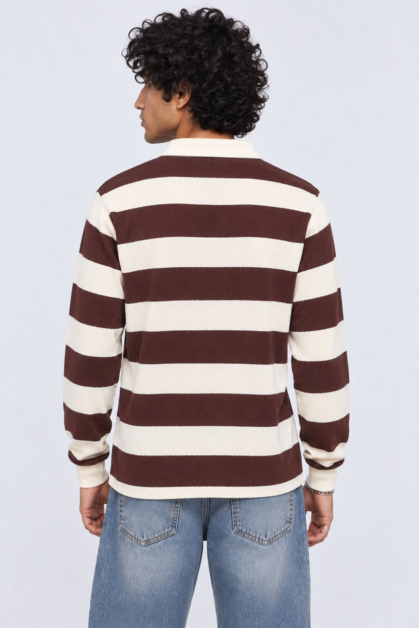 Mens Regular Fit Brown Striped Sweatshirt - Image 4