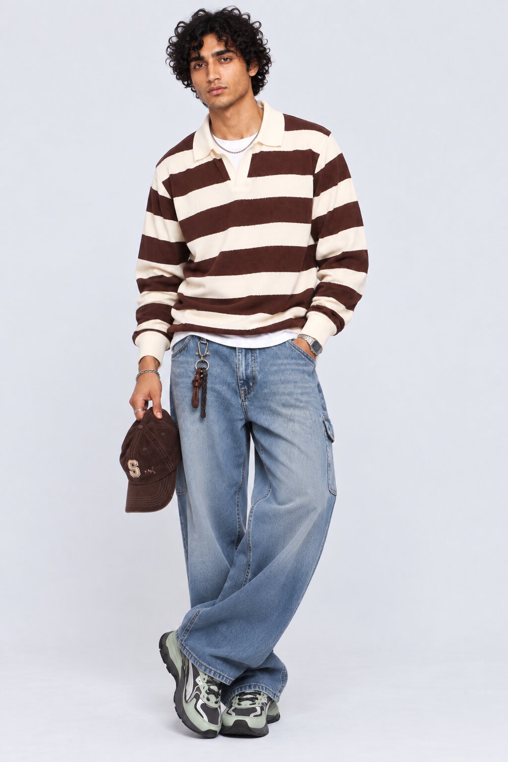 Mens Regular Fit Brown Striped Sweatshirt - Image 5