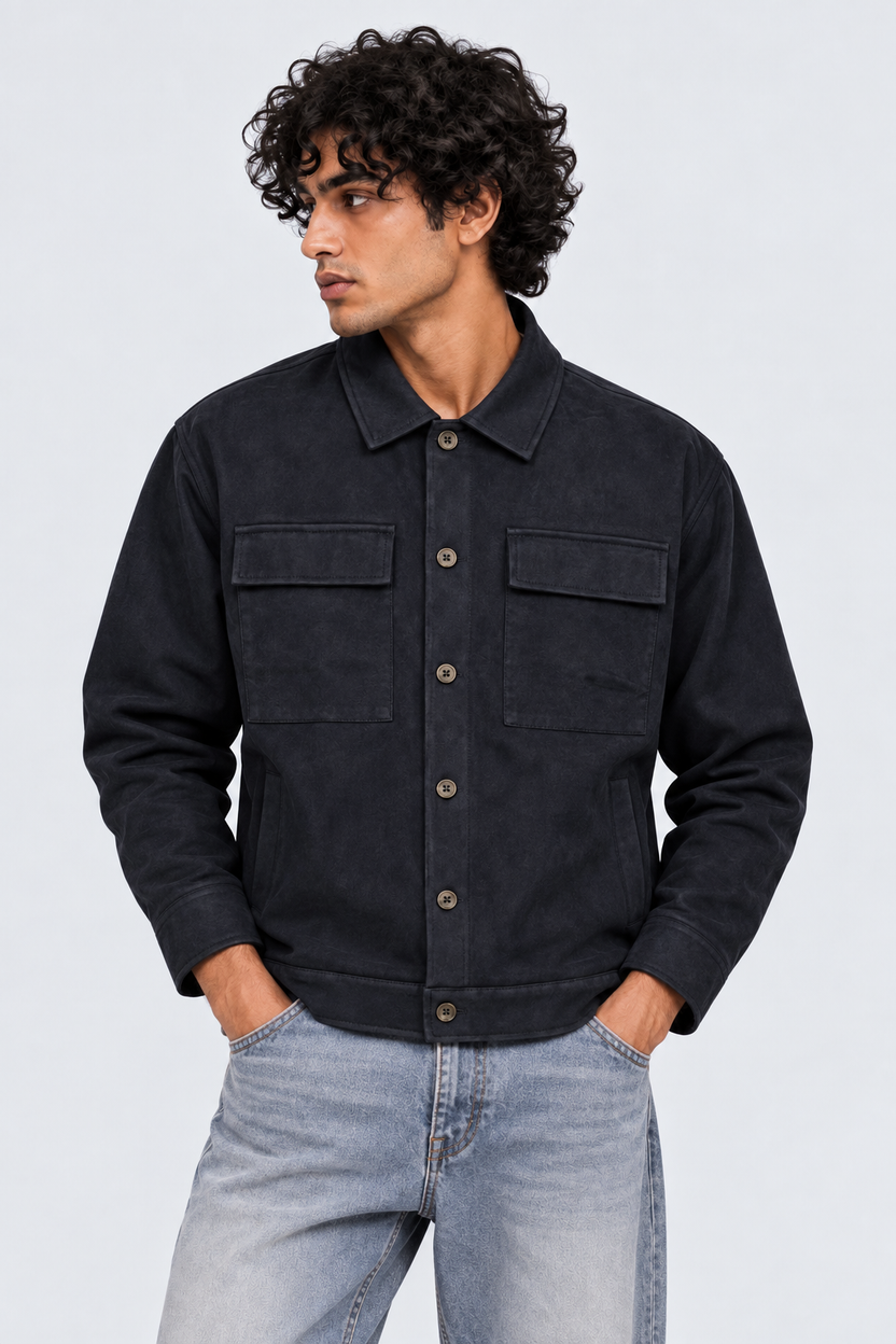 Mens Relaxed Fit Navy Utility Pocket Shaket - Image 2