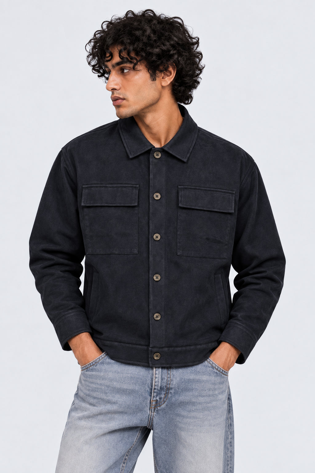 Mens Relaxed Fit Navy Utility Pocket Shaket - Image 2