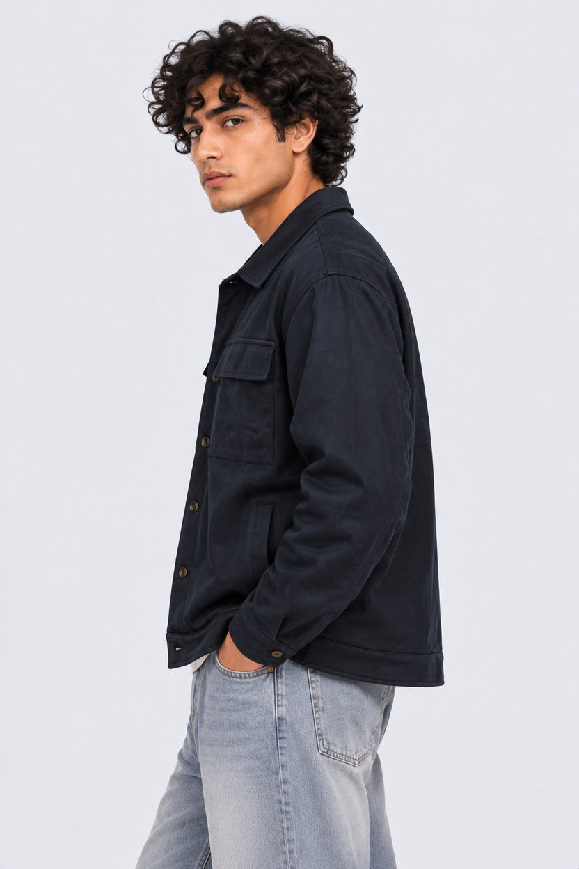 Mens Relaxed Fit Navy Utility Pocket Shaket - Image 4