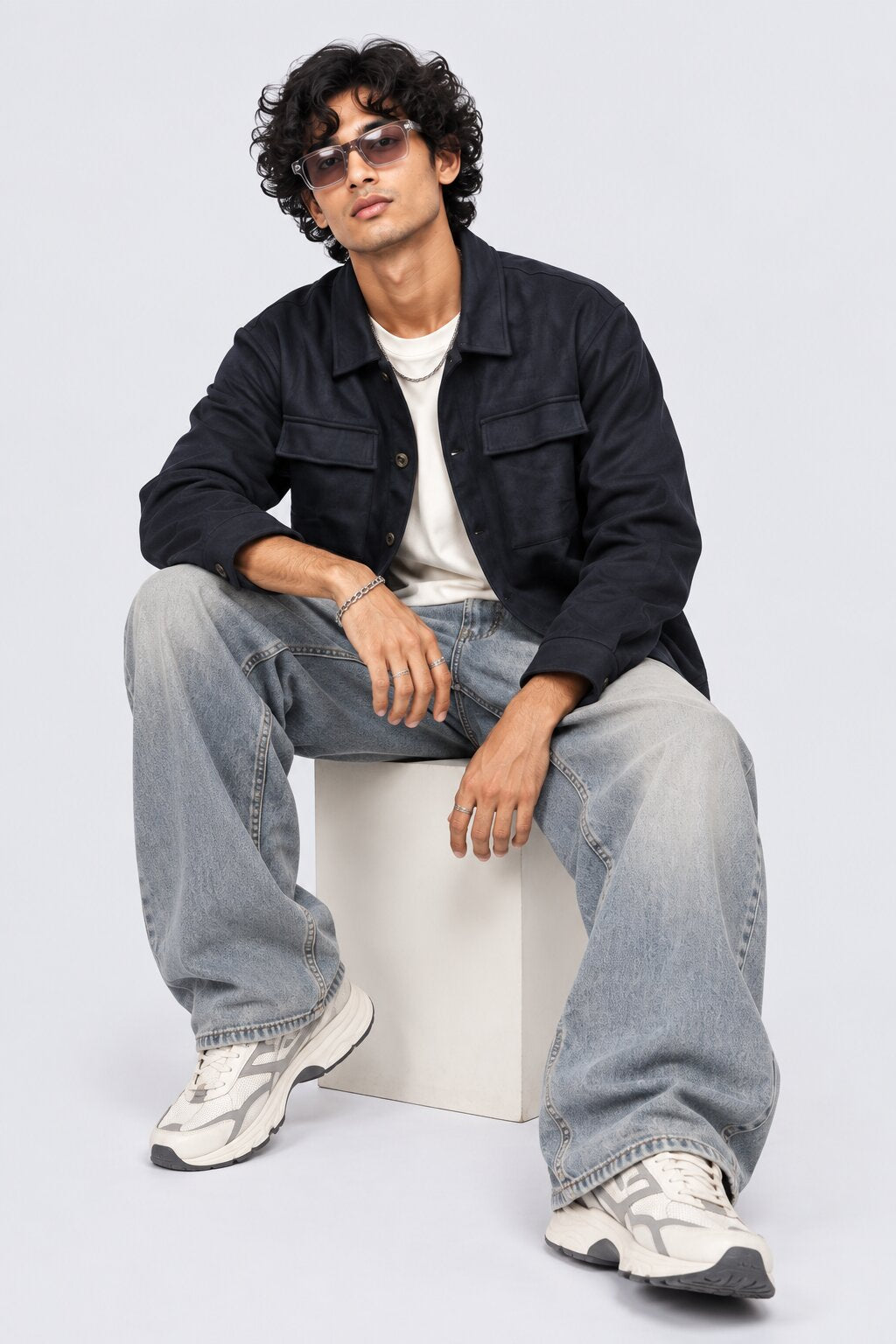 Mens Relaxed Fit Navy Utility Pocket Shaket - Image 6