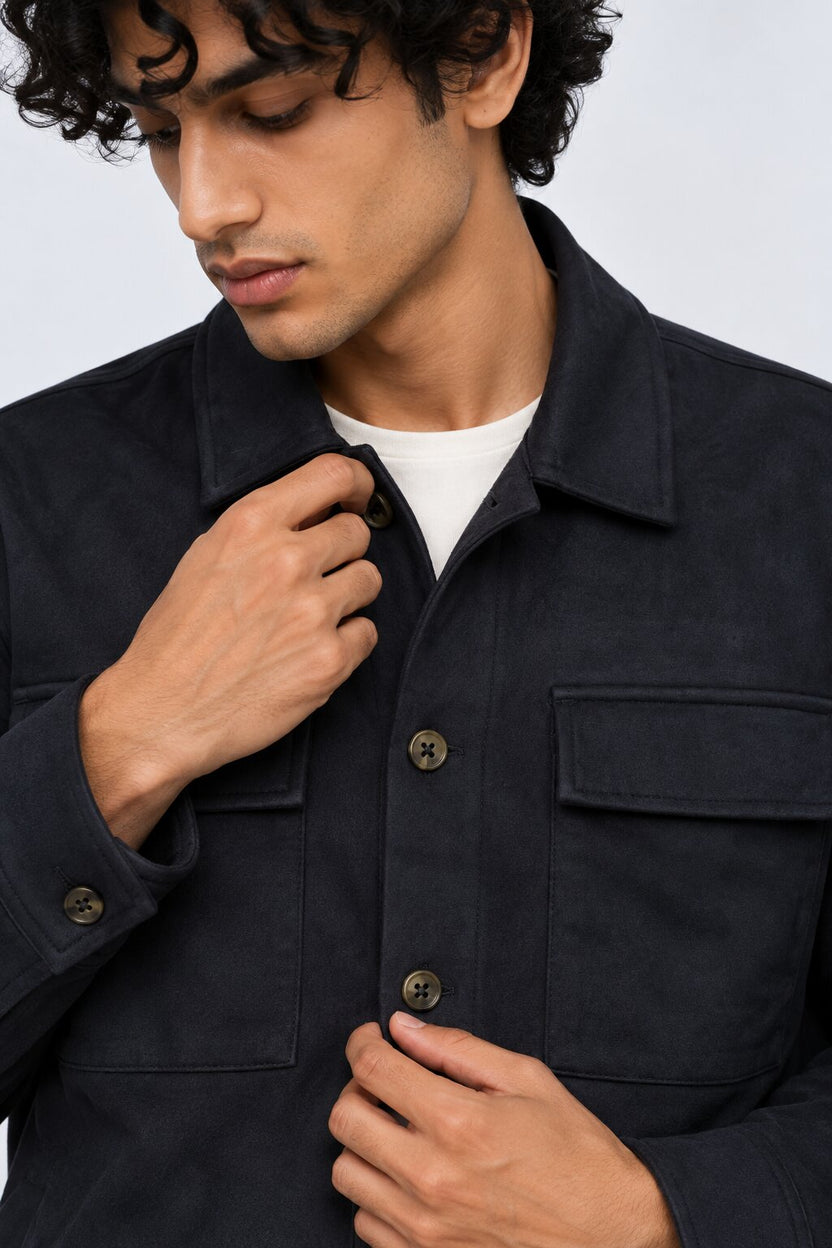 Mens Relaxed Fit Navy Utility Pocket Shaket - Image 8