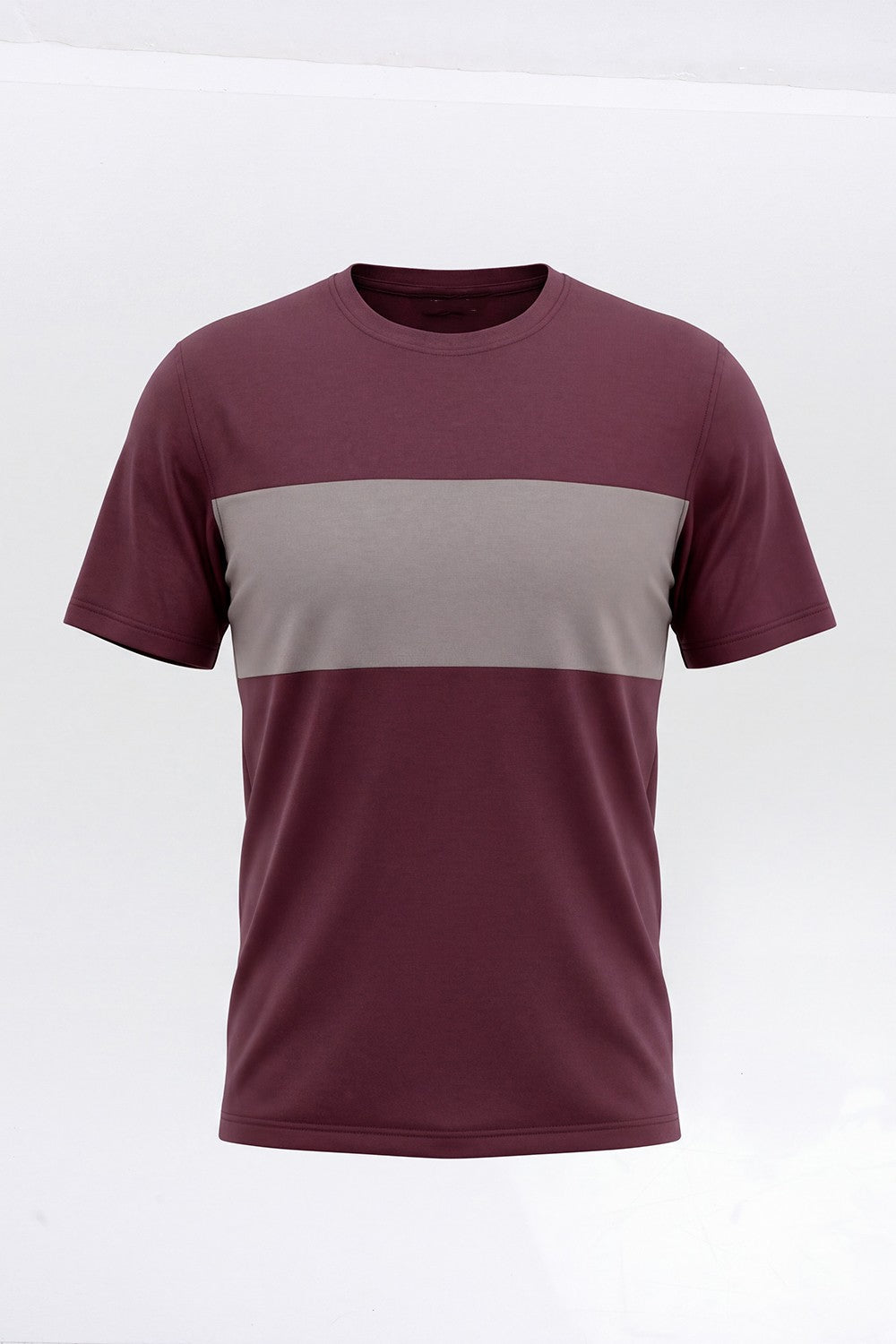 Mens Wine Colourblocked Crew Neck T-Shirt - Image 6