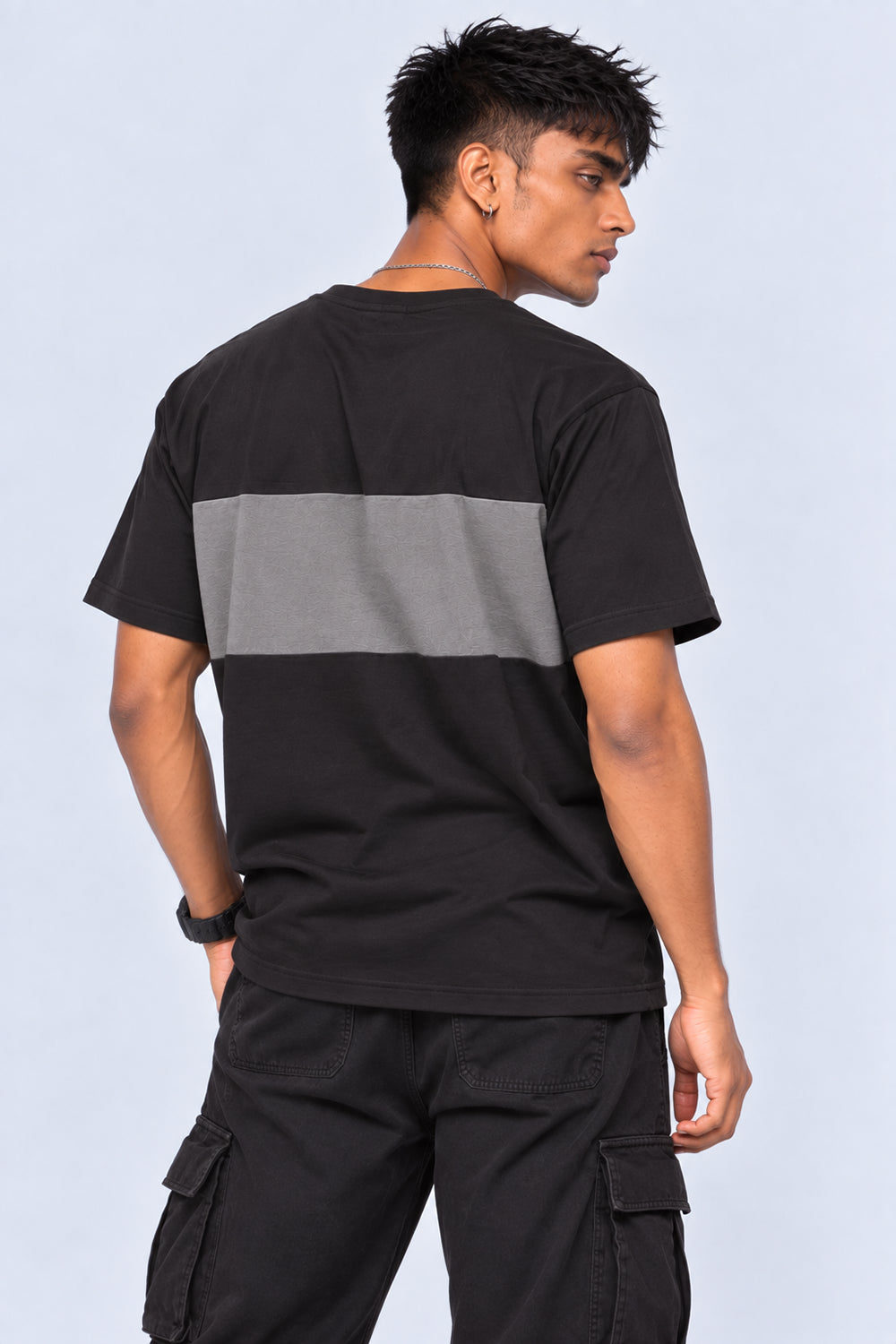 Mens Charcoal Colourblocked Crew Neck T-Shirt - Image 5