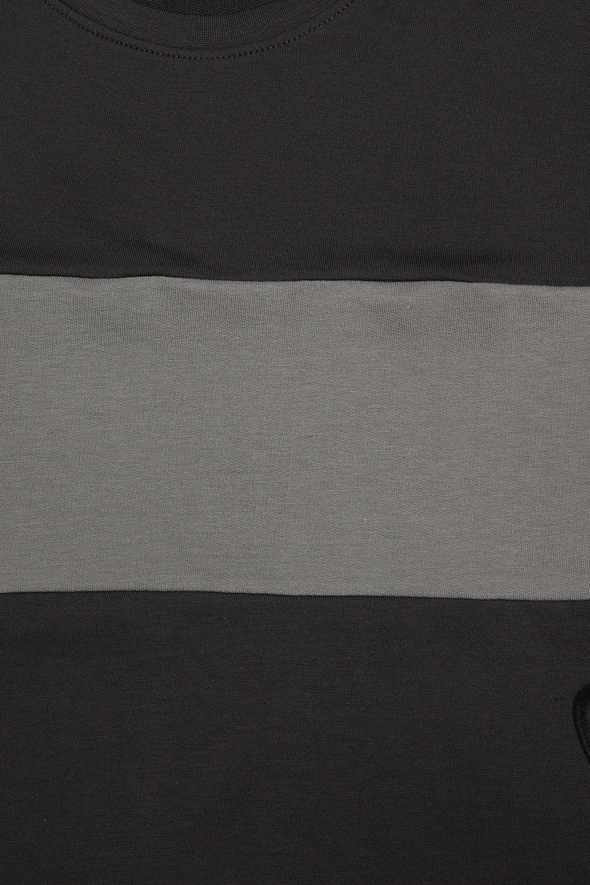 Mens Charcoal Colourblocked Crew Neck T-Shirt - Image 8