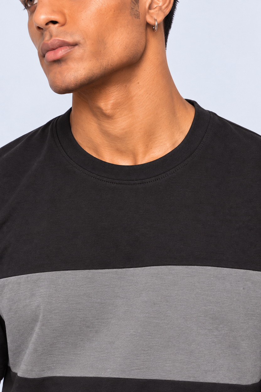 Mens Charcoal Colourblocked Crew Neck T-Shirt - Image 9