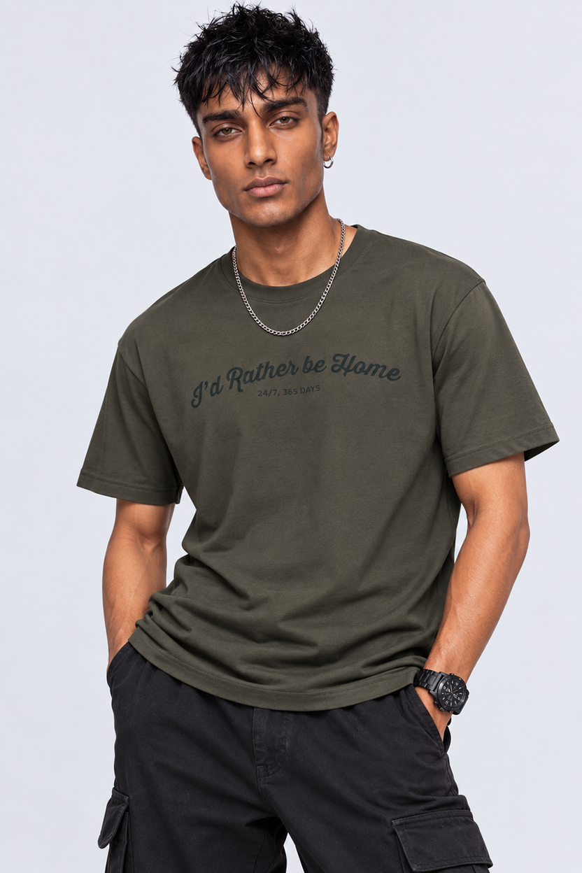 Mens Olive Typography Printed T-Shirt - Image 1
