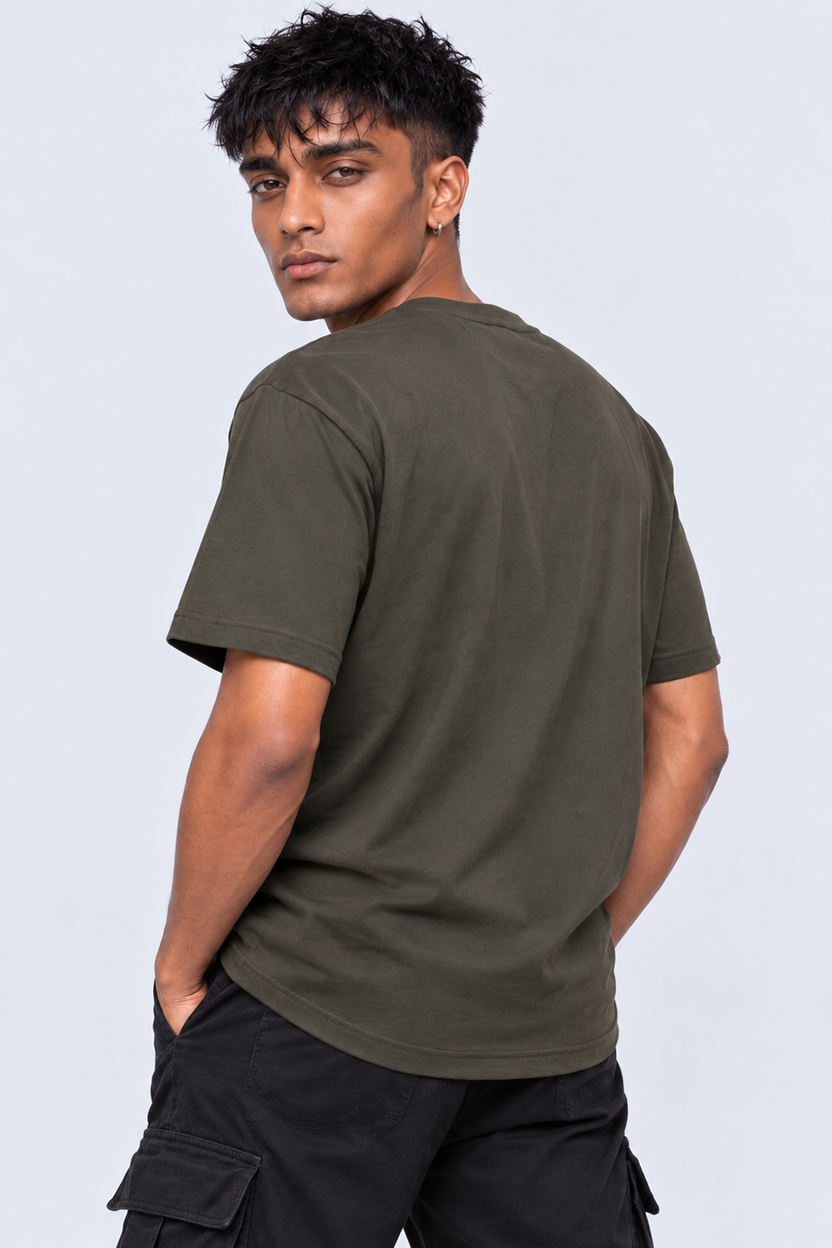 Mens Olive Typography Printed T-Shirt - Image 2