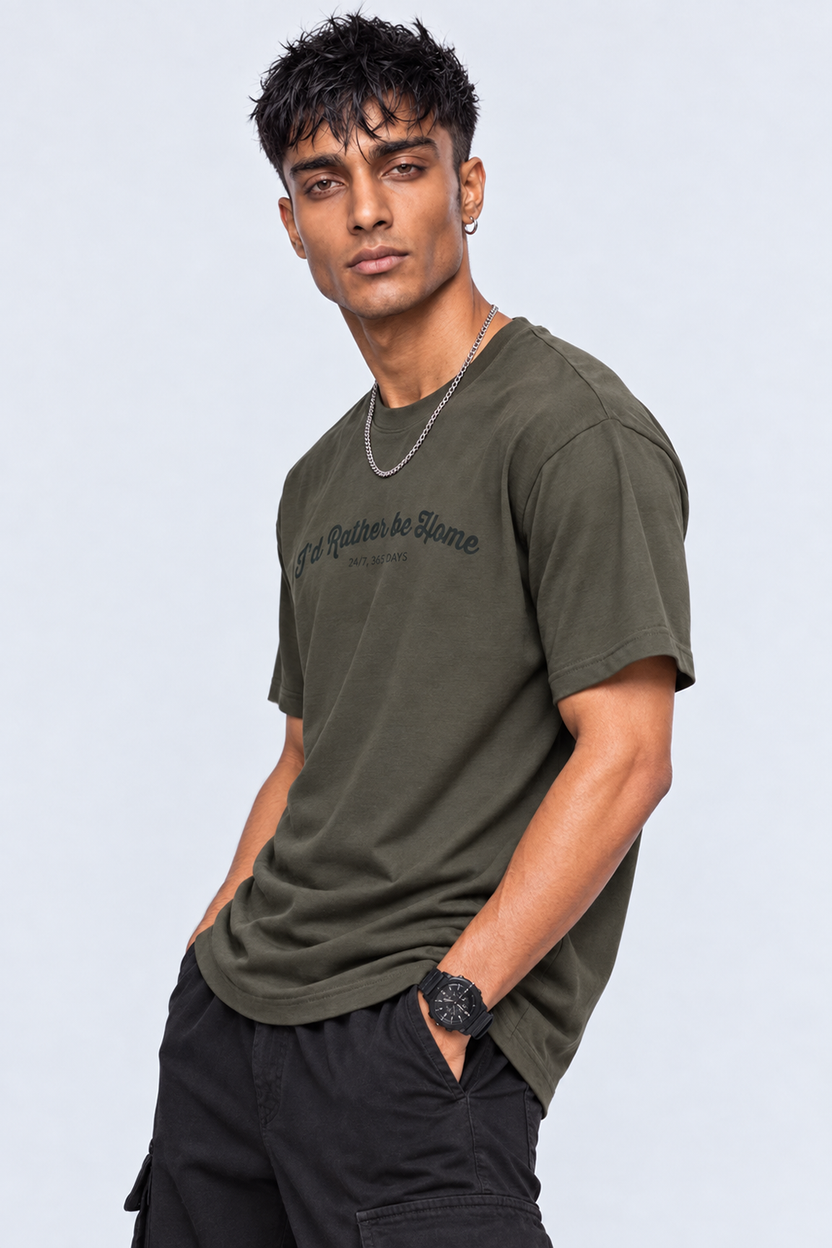 Mens Olive Typography Printed T-Shirt - Image 4