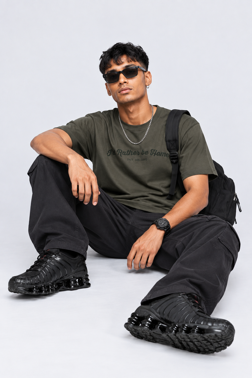 Mens Olive Typography Printed T-Shirt - Image 5