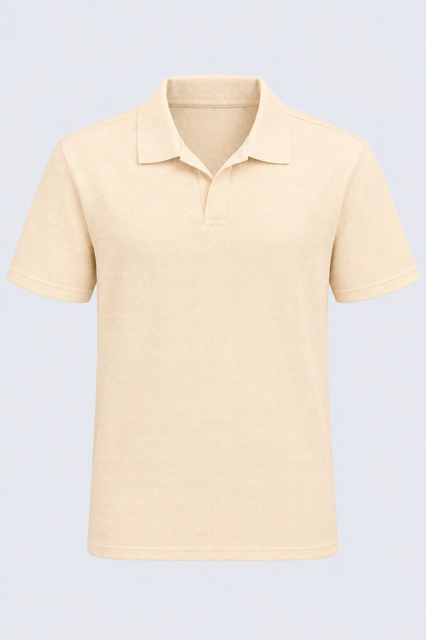 Mens Cream Textured Polo T-Shirt - Image 7