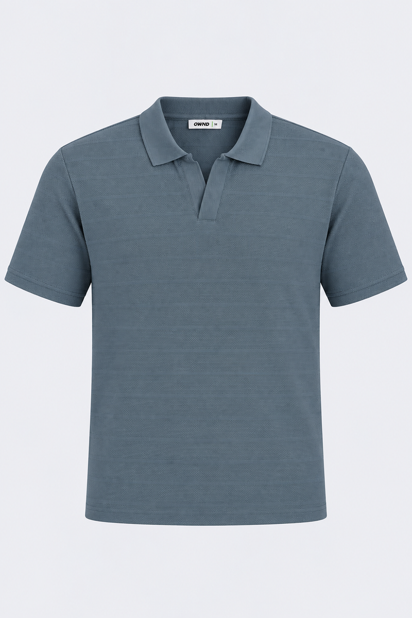 Mens Blue Textured Polo T-Shirt - Image 7
